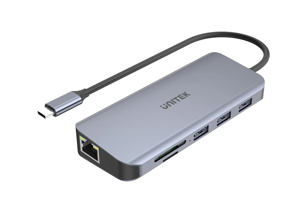 HUB chia 6 trong 1 Type-C -> USB-A + LAN + HDMI + VGA + CardReader + PD 100W UNITEK D1026B