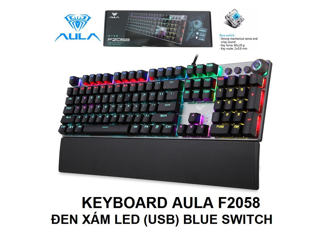 Bàn phím cơ có dây Blue Switch đen xám AULA F2058