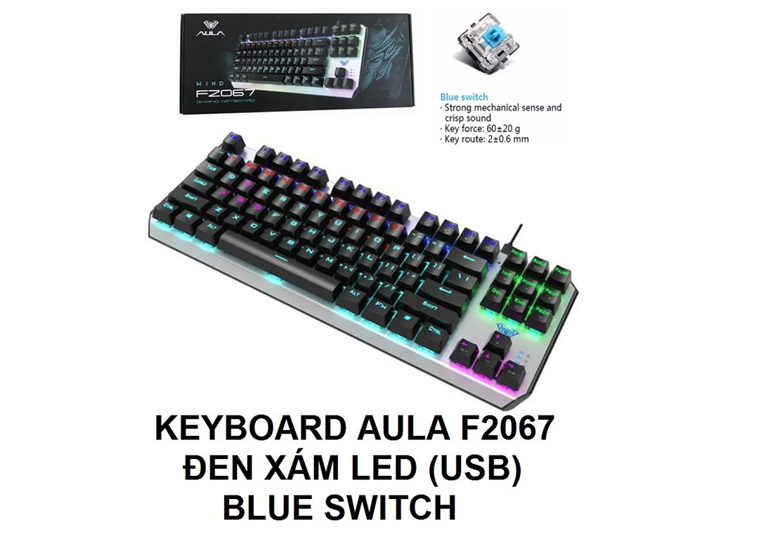 Bàn phím cơ có dây Blue Switch đen xám AULA S2067