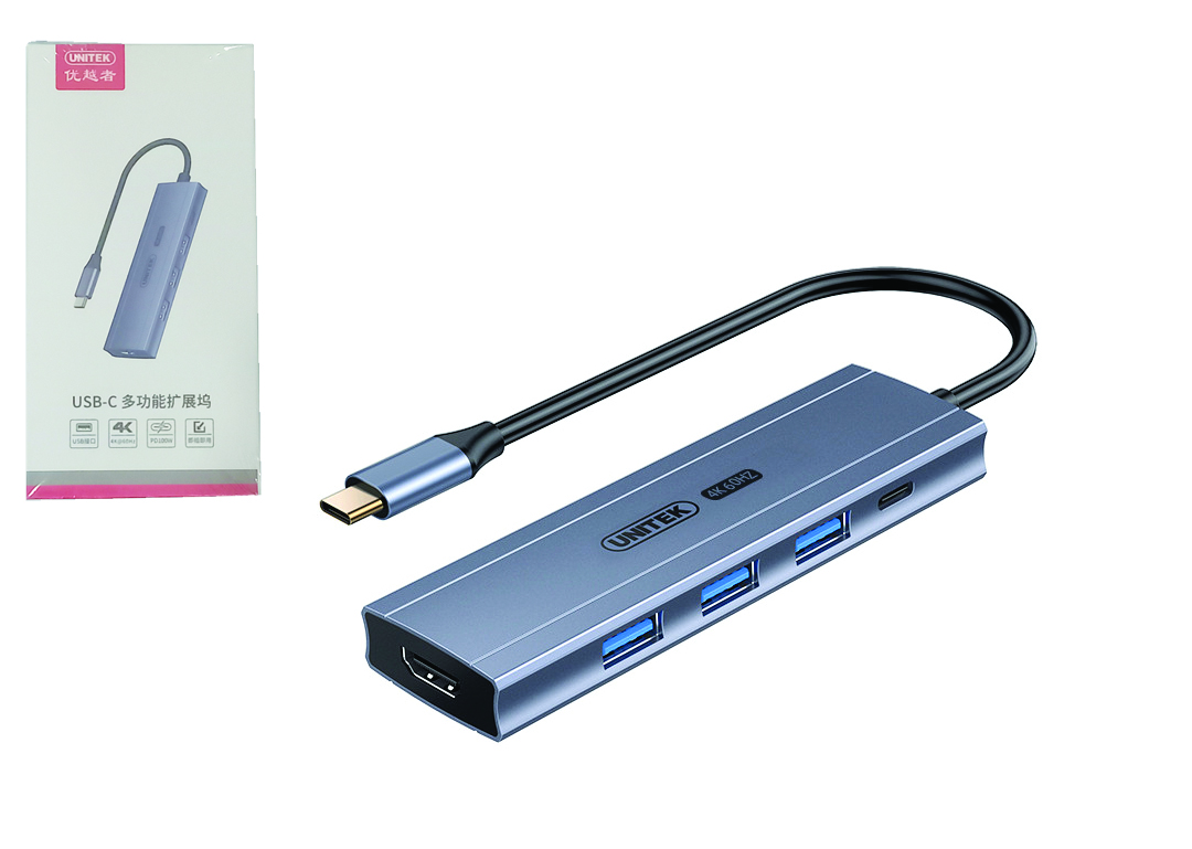 Hub chia 3 trong 1 Type-C -> USB3.0 + HDMI + PD100W UNITEK D105B