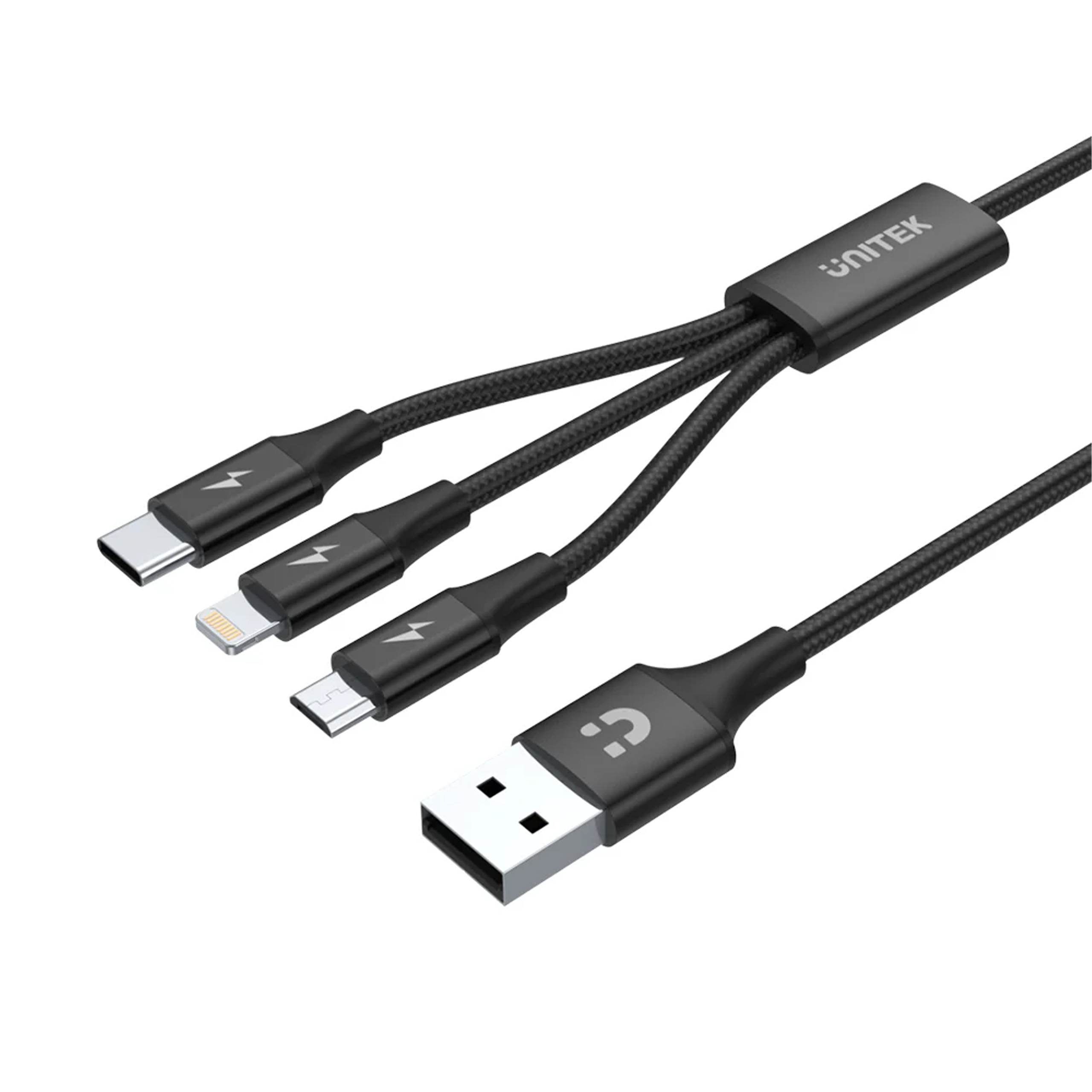 Cáp sạc đa năng 3 trong 1 USB-A sang USB-C / Micro USB / Lightning UNITEK C14049BK