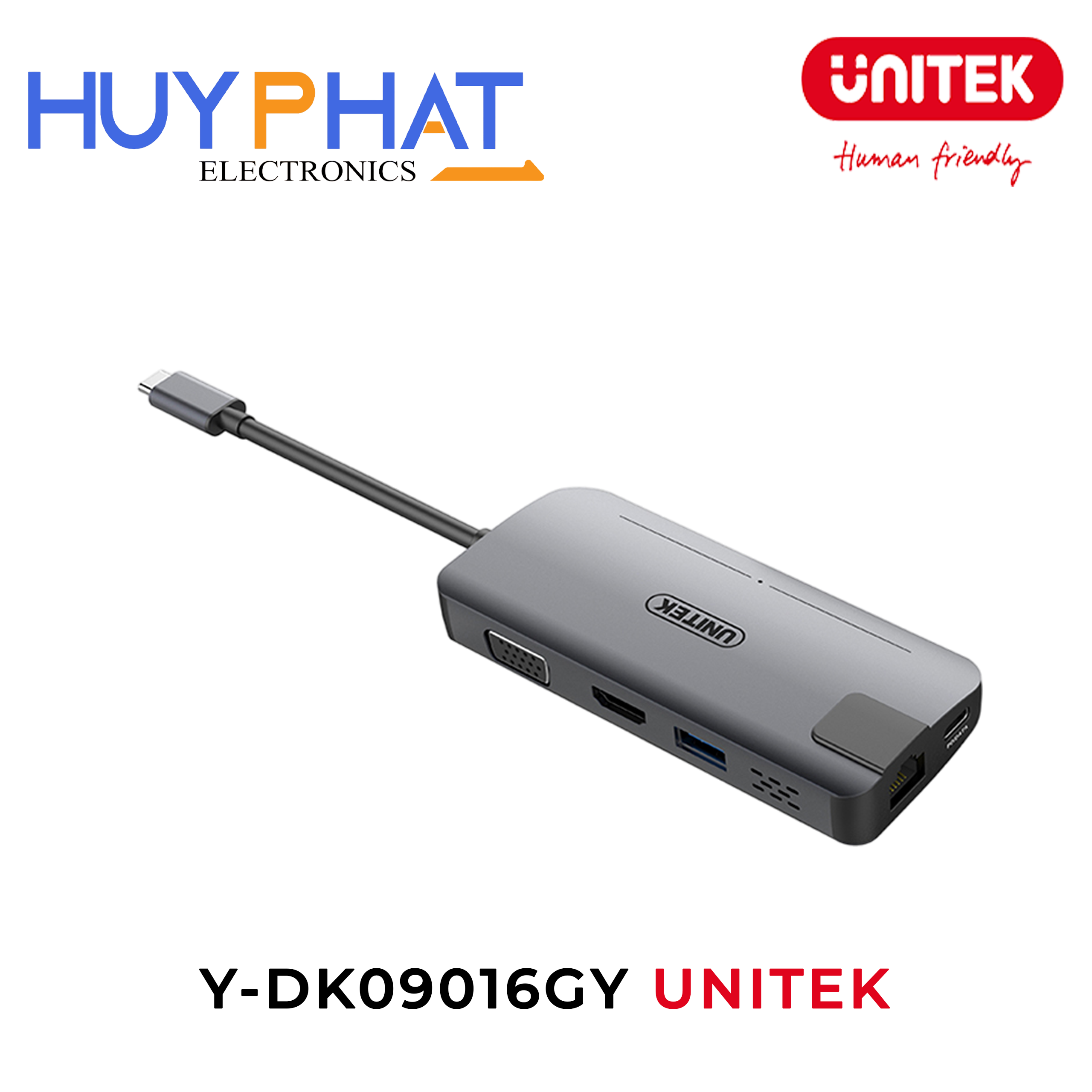 Hub chia 4 trong 1 Type-C -> USB 3.0 + HDMI + VGA + LAN UNITEK Y-DK09016GY