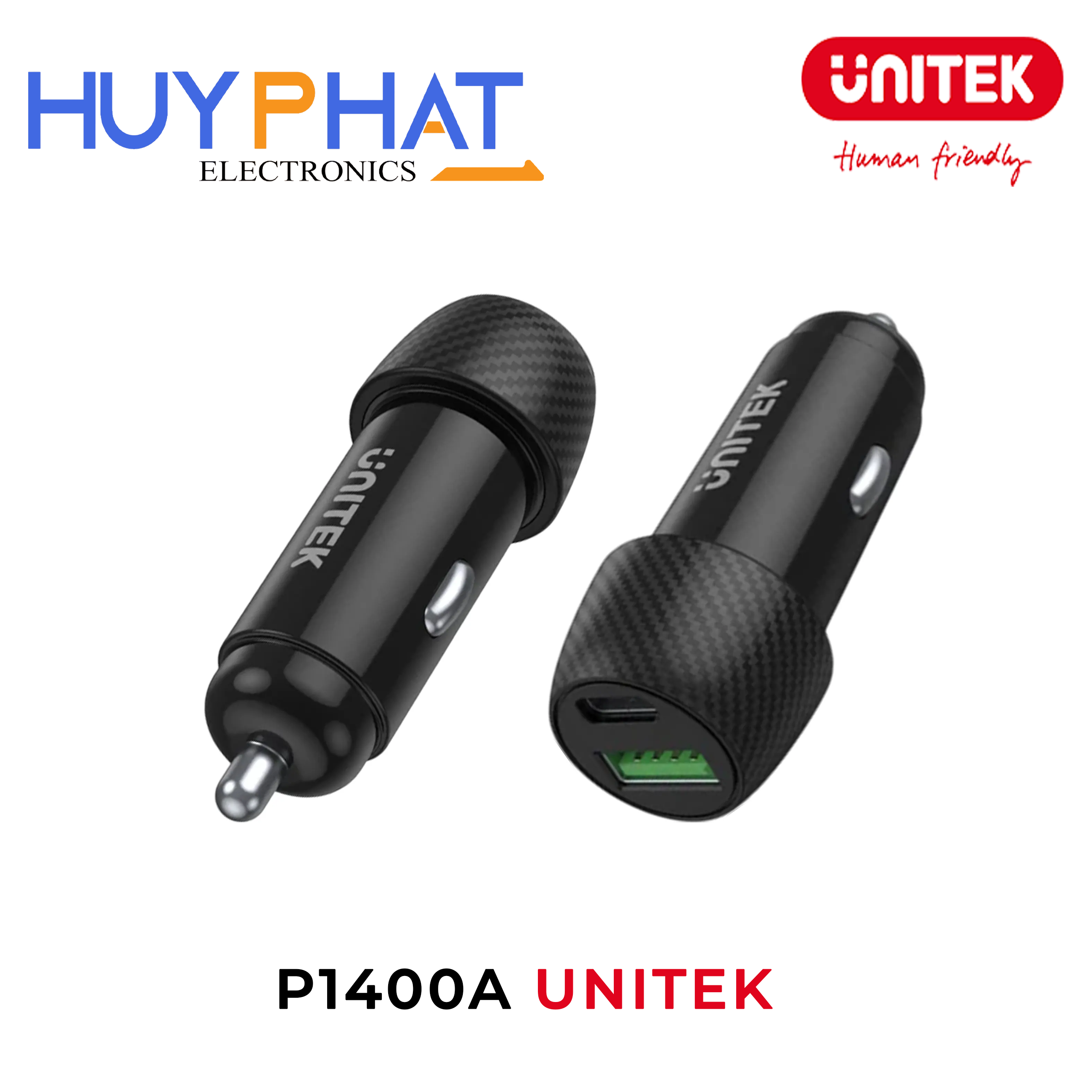 Dock sạc ô tô Powertrain Duo 38W 2 cổng PD + QC UNITEK P1400A