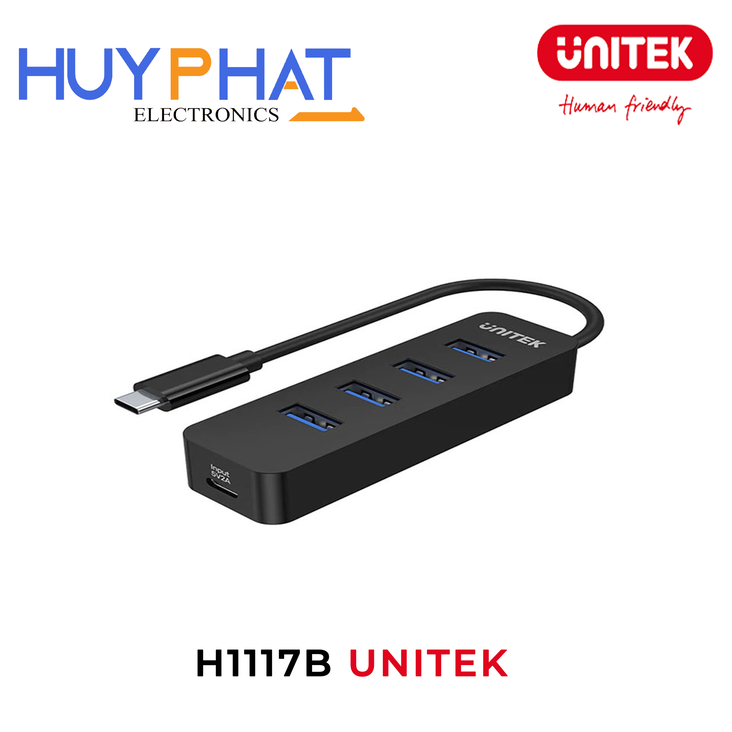 Hub chia Type-C -> 4 cổng USB kèm nguồn Type-C UNITEK H1117B