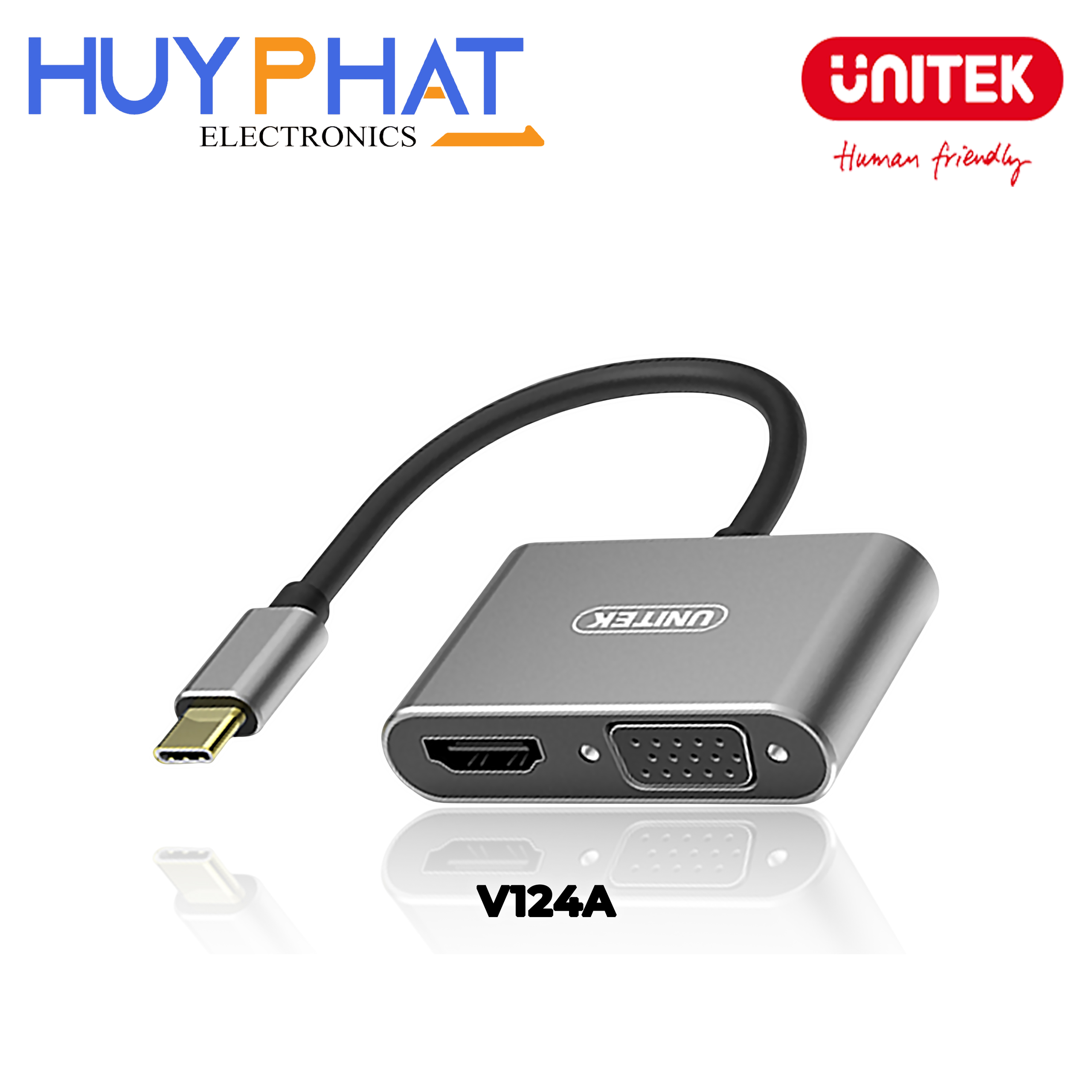 Bộ chuyển đổi 2 cổng Type-C -> HDMI 4Kx2K@30Hz + VGA 1080p@60Hz UNITEK V124A