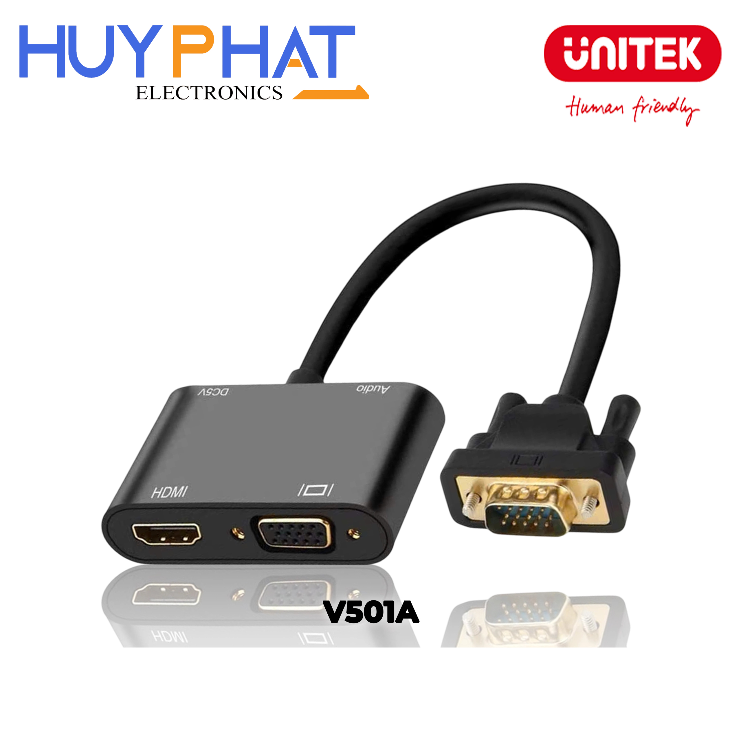 Cáp VGA -> HDMI + VGA 1080p@60Hz UNITEK V501A
