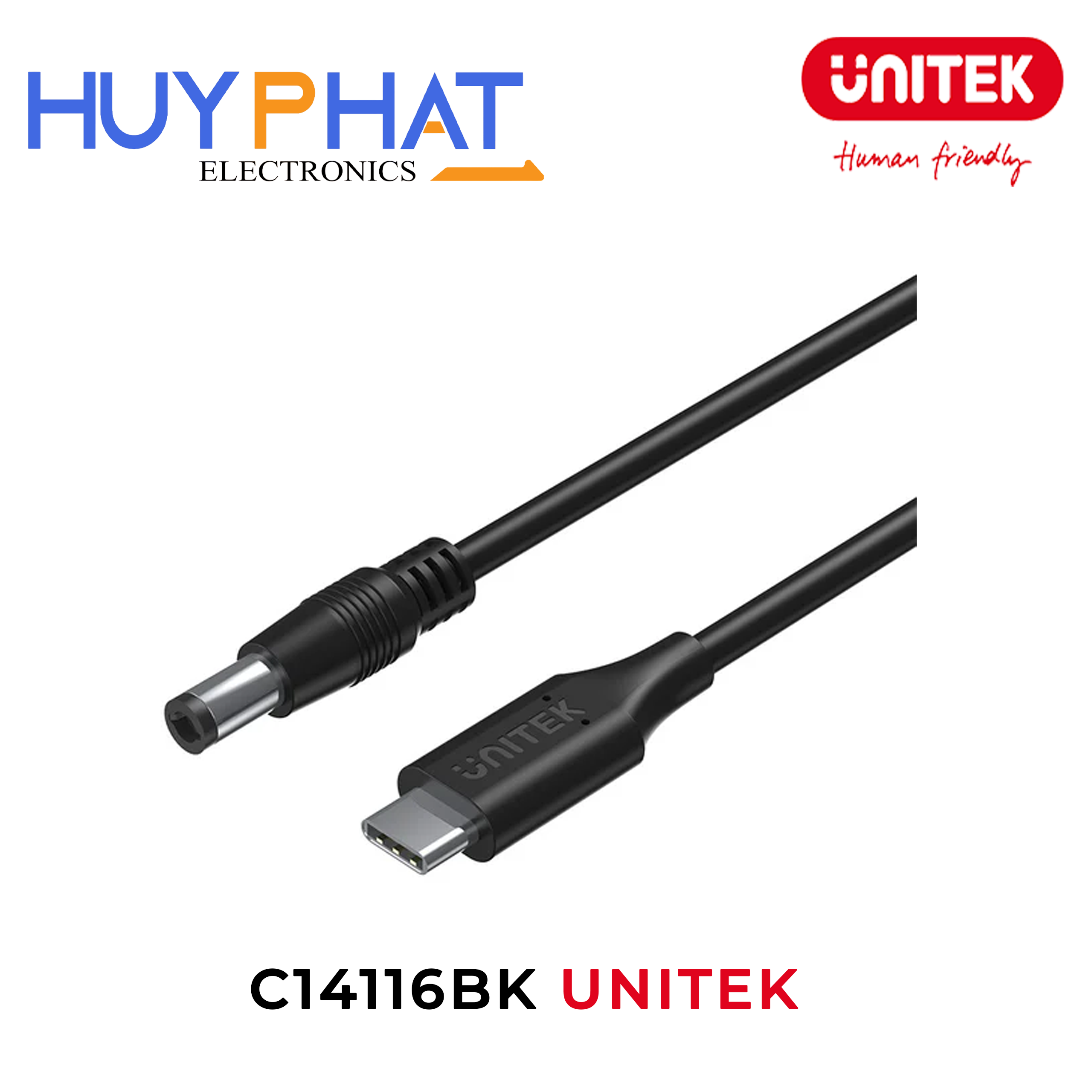 Cáp sạc Type-C -> DC 65W Jack 5,5 x 2,5 UNITEK C14116BK