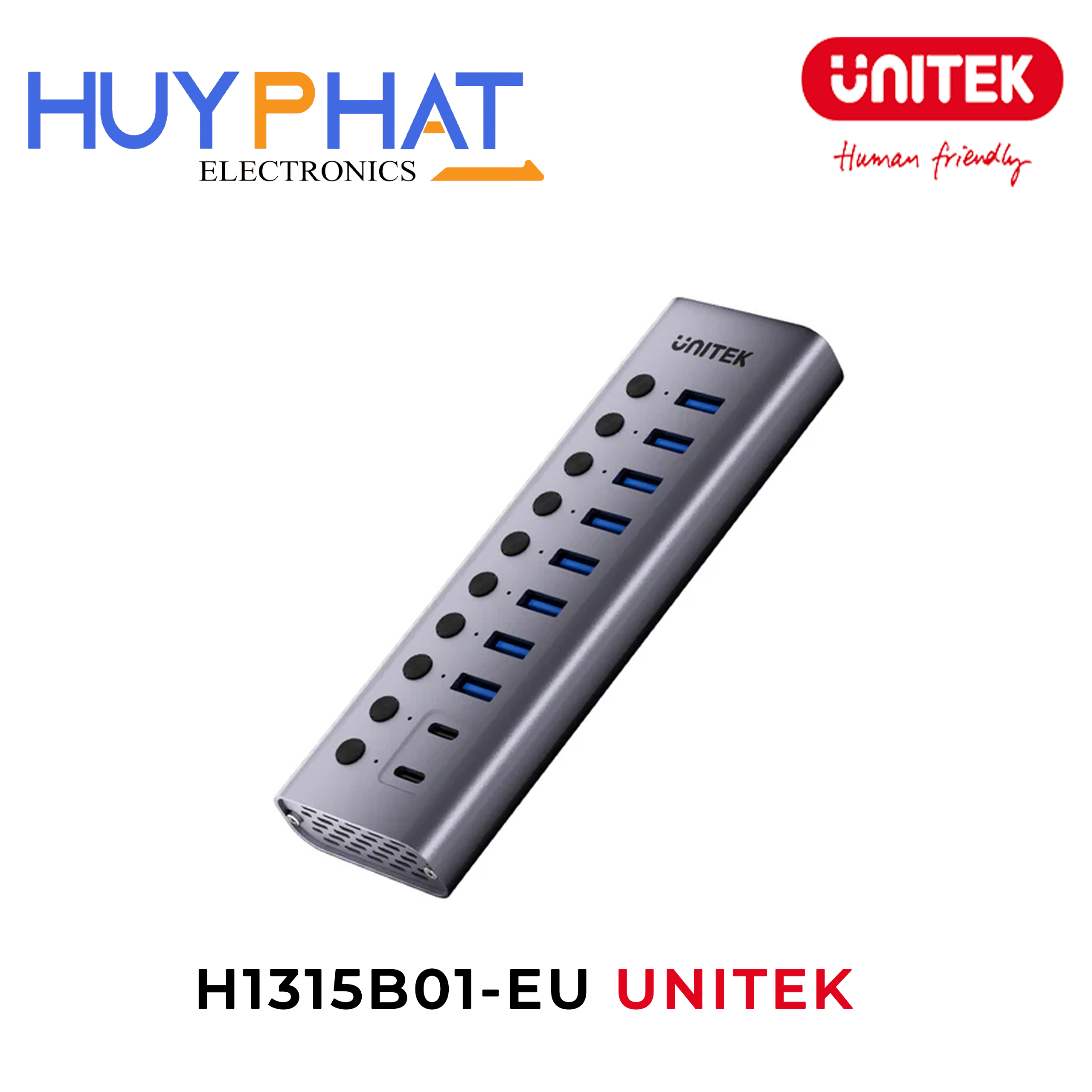 Bộ chia 10 cổng Type-C -> USB-A + Type-C có cổng tắc UNITEK H1315B01-EU
