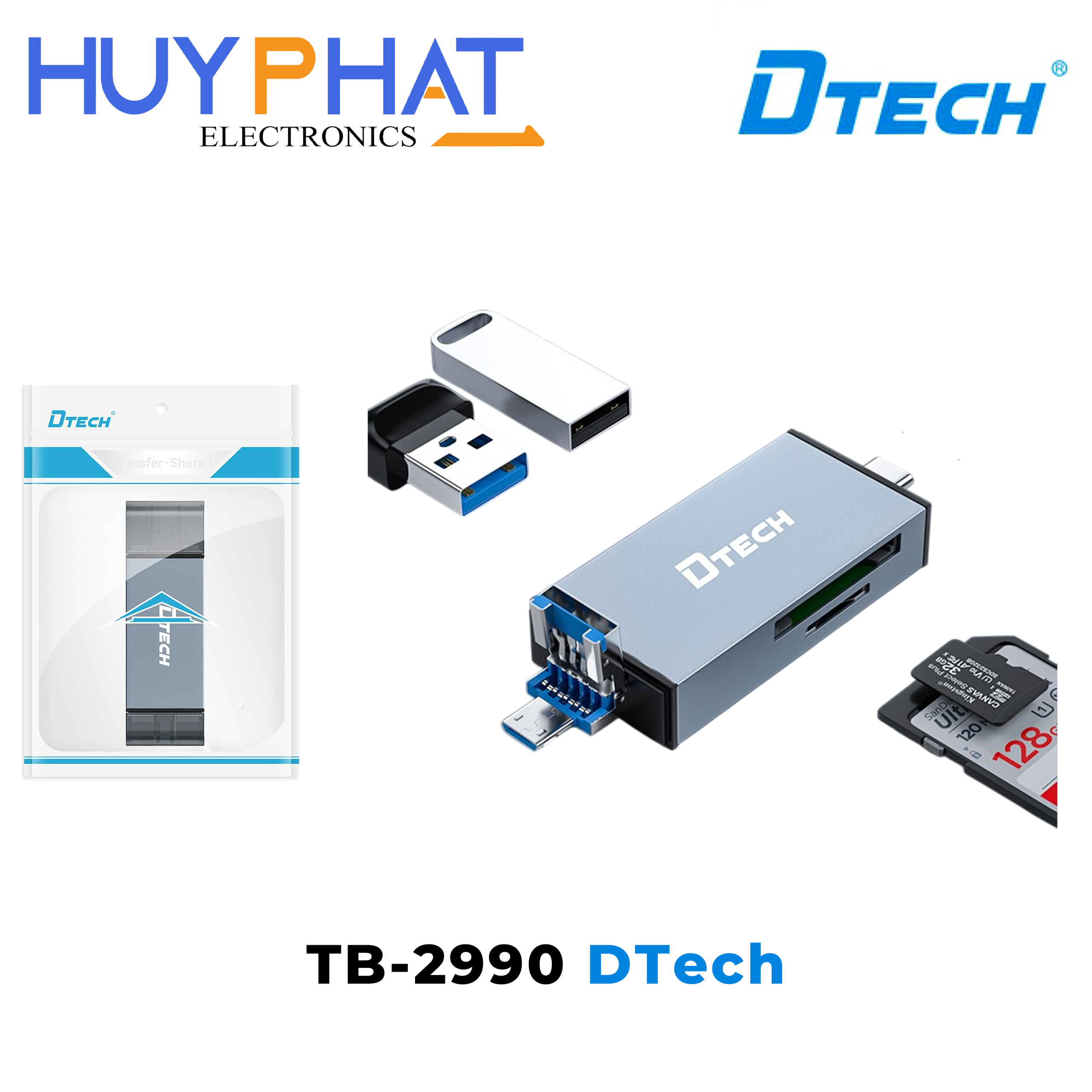 Đầu đọc thẻ tích hợp cổng USB3.0 giao thức kép Type-C + USB3.0 DTECH TB-2990
