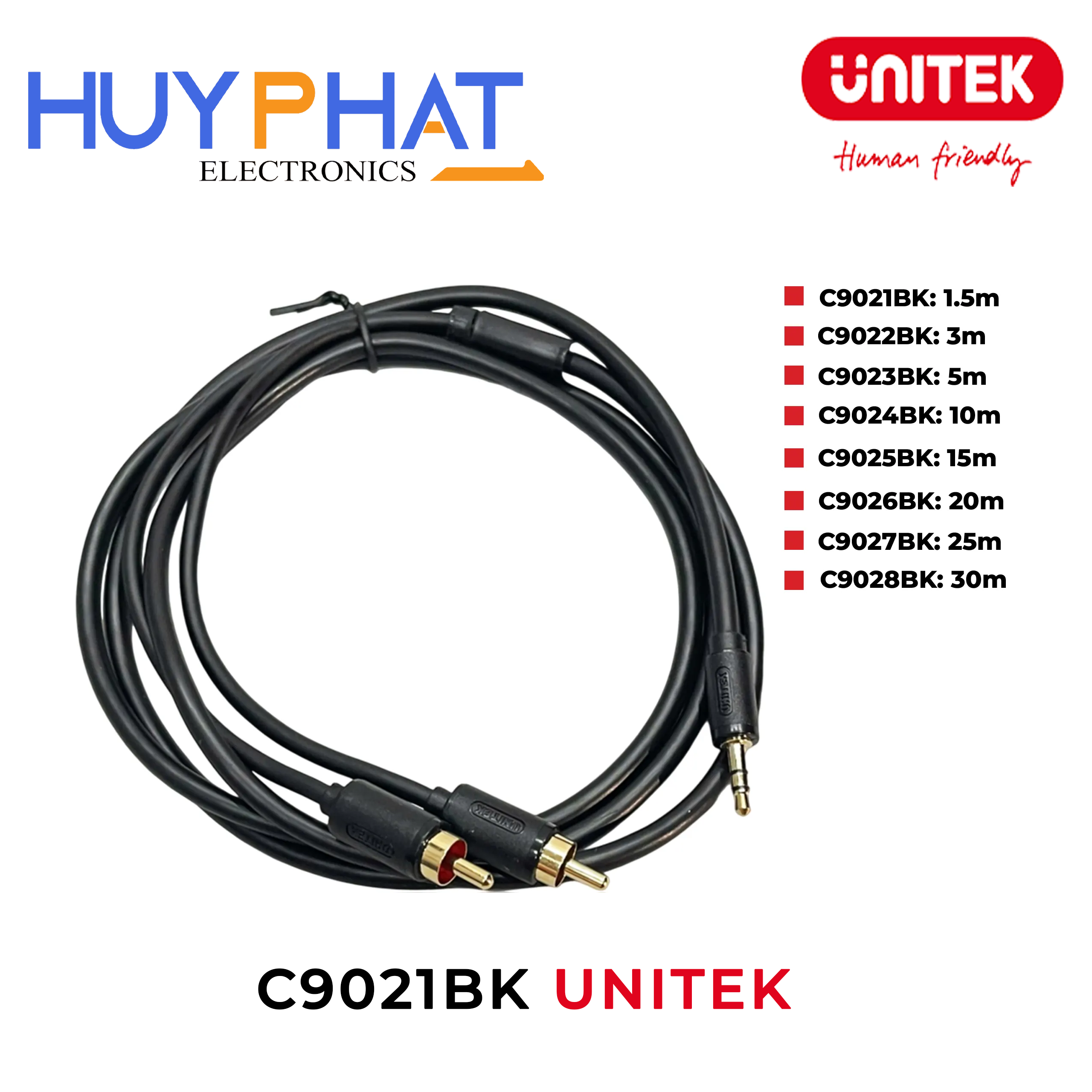 Cáp loa 3.5mm -> 2 hoa sen dài đến 30M UNITEK C9021BK