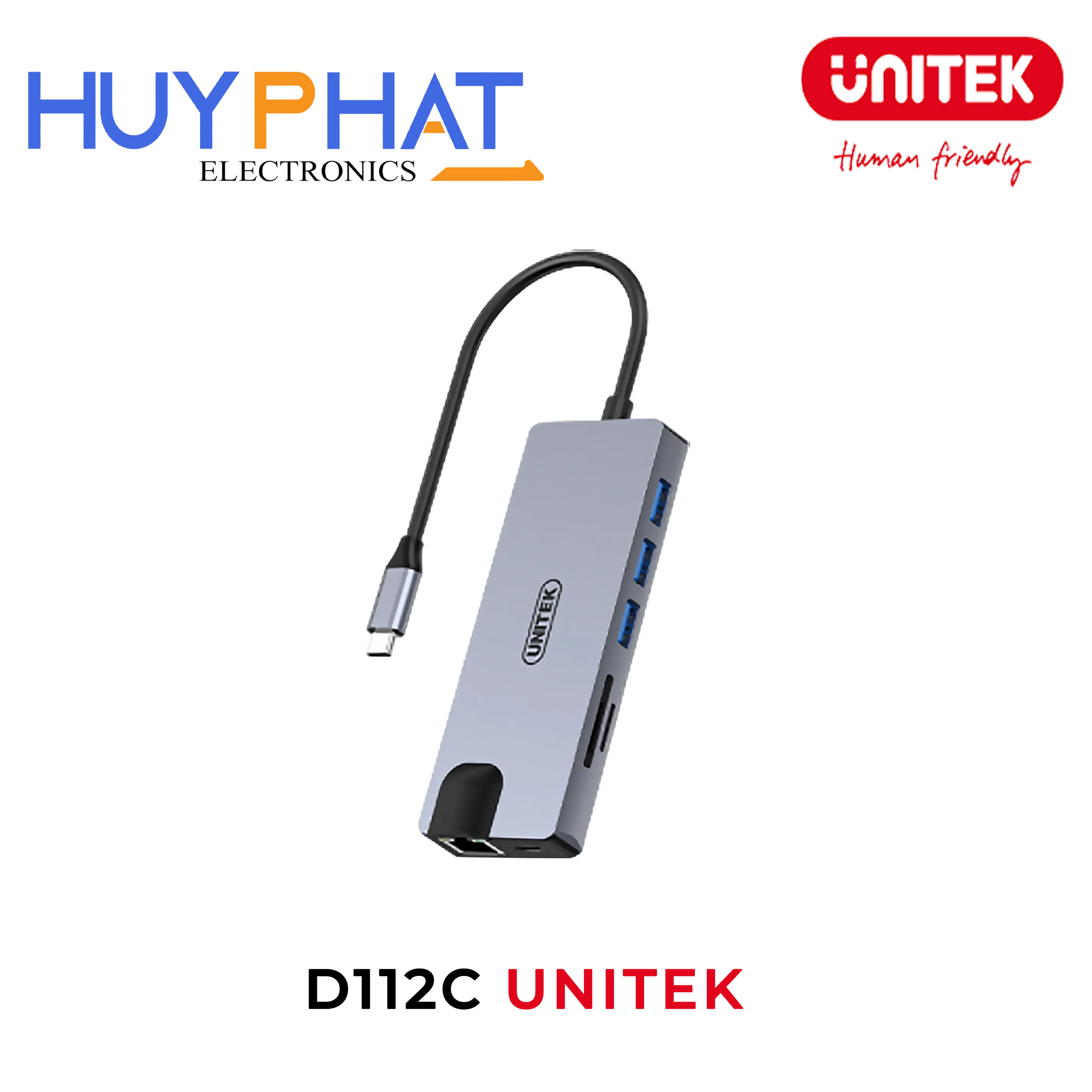 Bộ chuyển đổi 10 cổng Type-C -> USB + HDMI 4K@30Hz/VGA 1080p@60Hz + LAN  + Audio + CardReader UNITEK D112C
