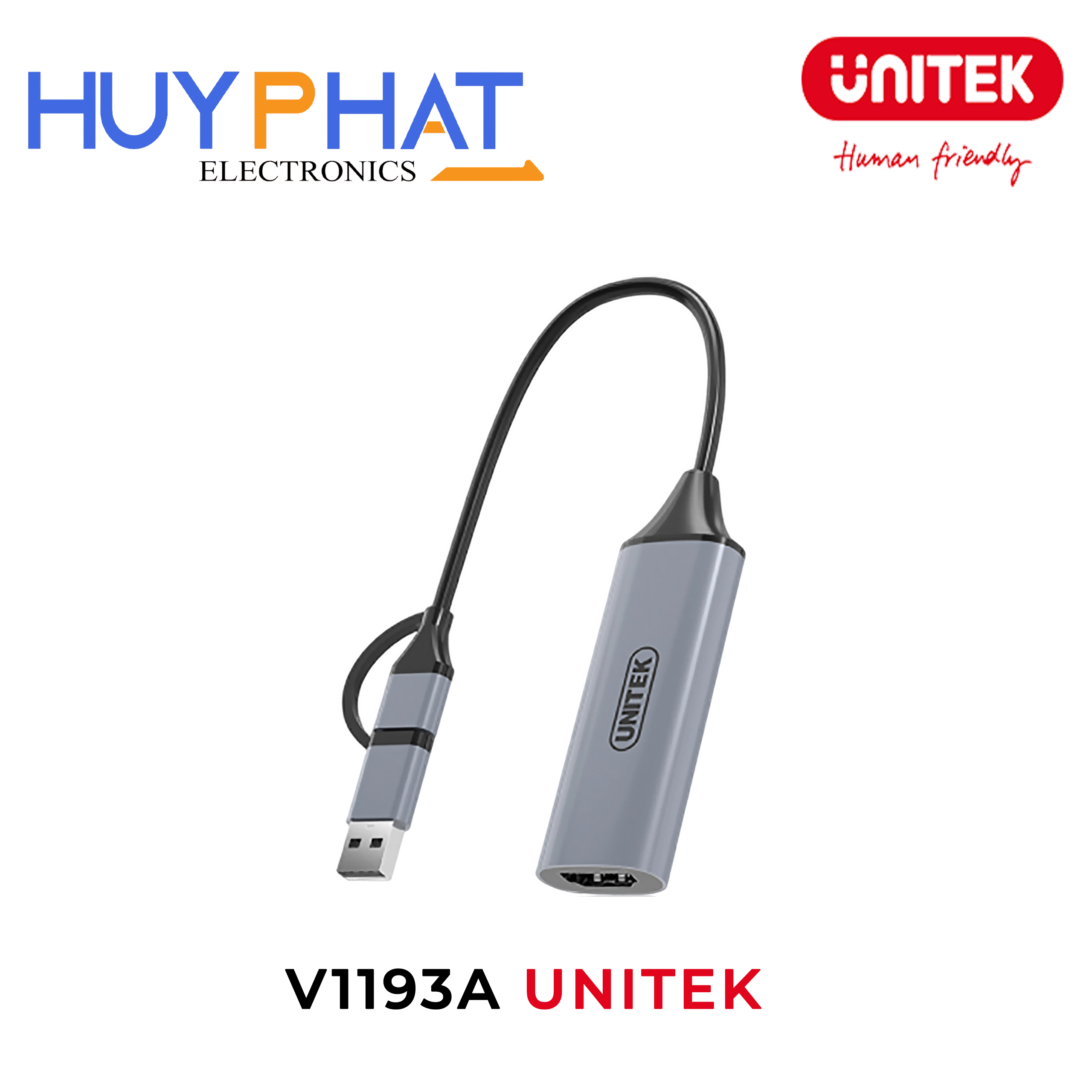 Cáp chuyển đổi USB-A/Type-C -> HDMI 4K@30Hz UNITEK V1193A