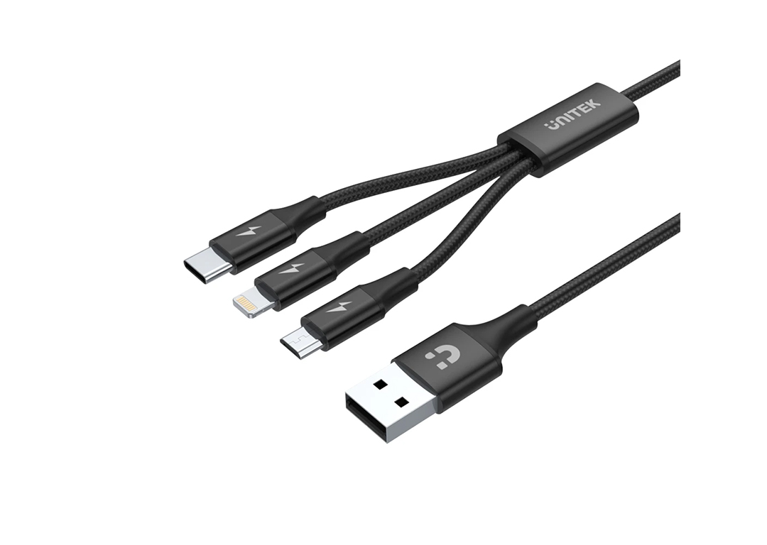 Cáp USB -> Type-C + Micro USB + Lightning 2.4A UNITEK C4049BK