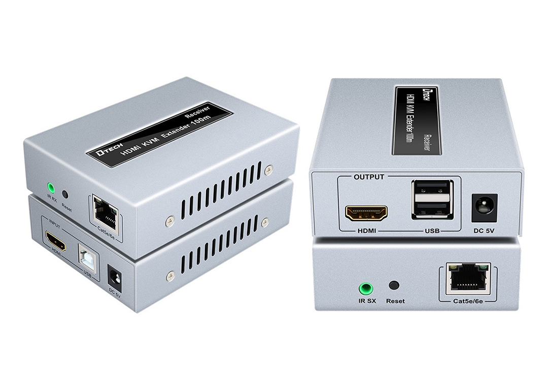 Hộp nối dài HDMI + USB KVM -> LAN 100m DTECH DT-7054A