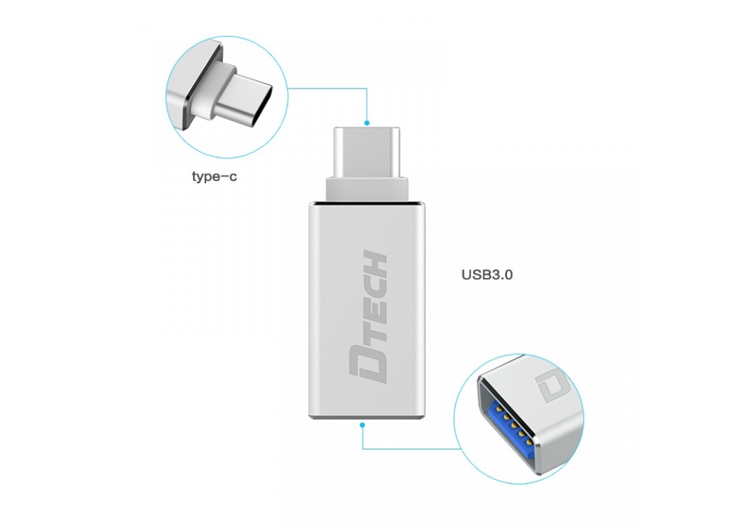 Đầu đổi Type-C -> USB 3.0 DTECH T-0001