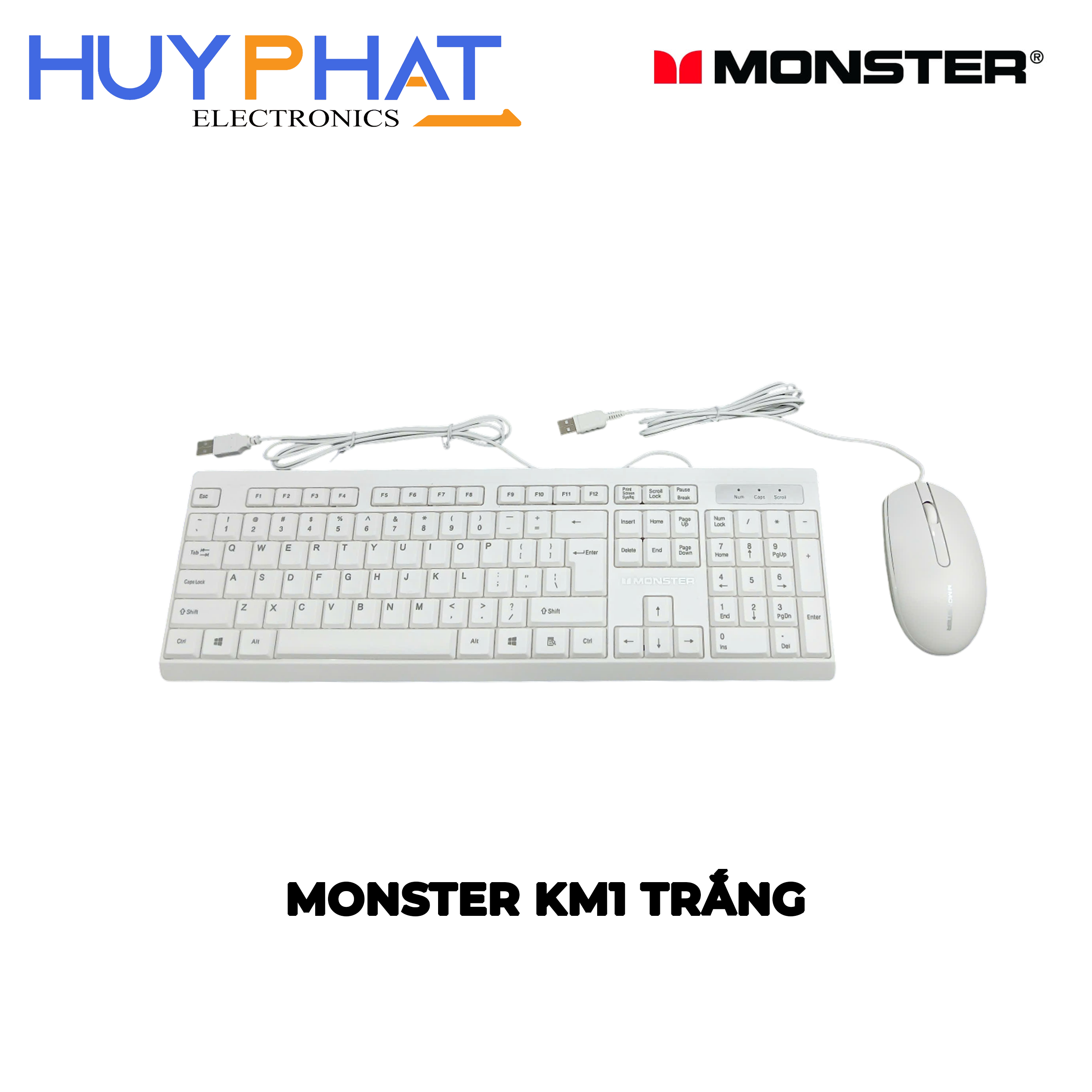 Combo phím chuột có dây mày trắng MONSTER KM1