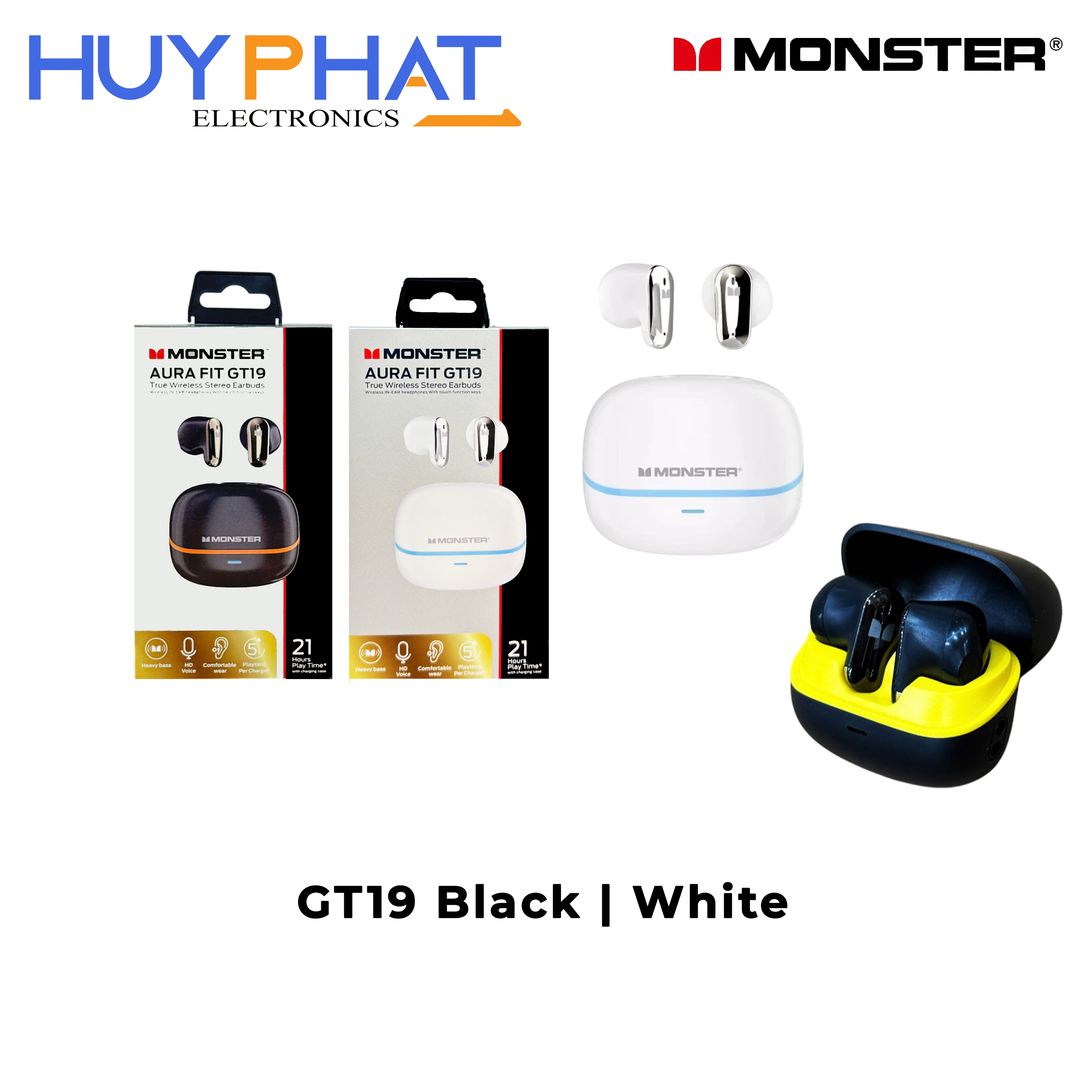 Tai nghe BT5.3 màu đen | trắng MONSTER GT19