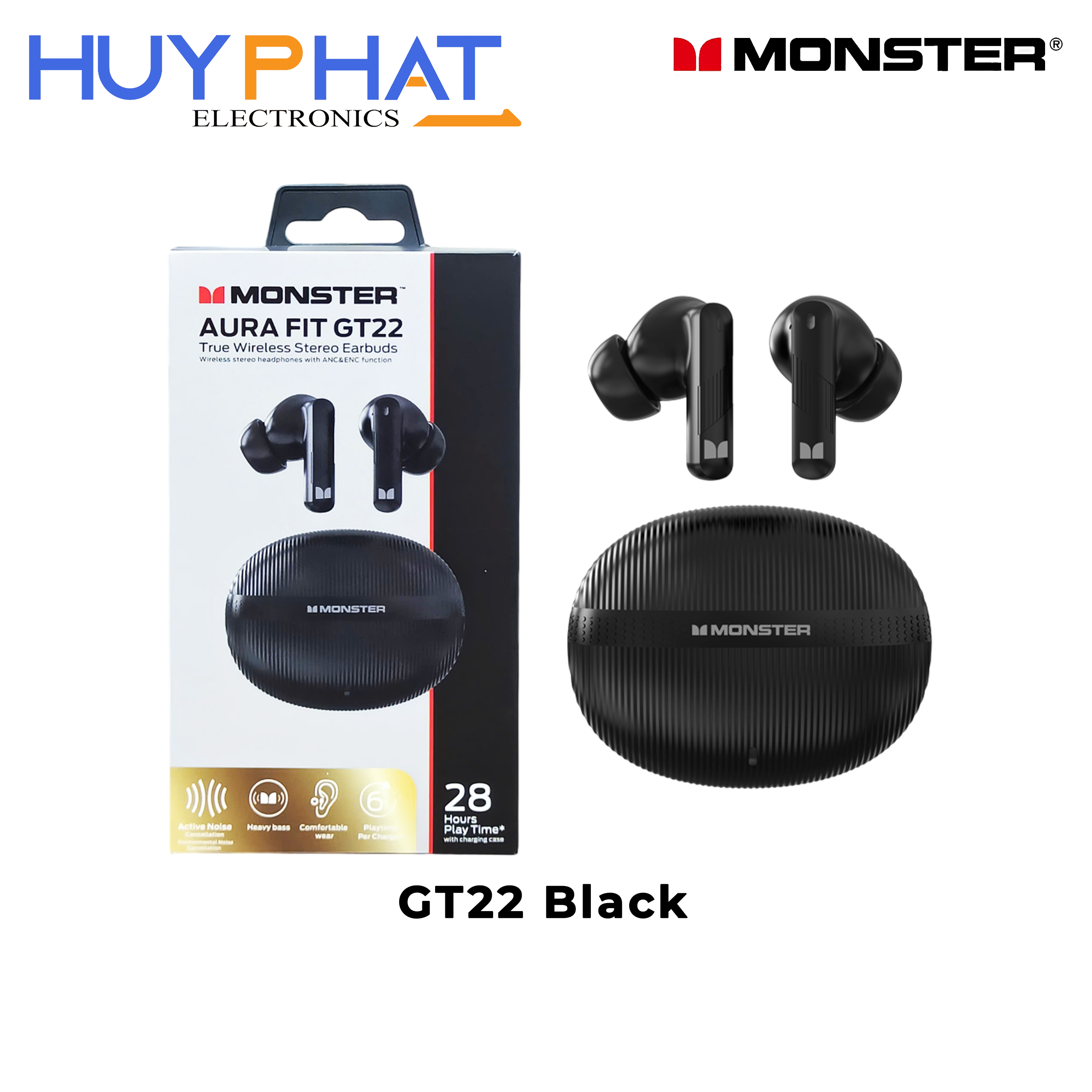 Tai nghe BT5.3 Type-C màu đen AURA FIT MONSTER GT22