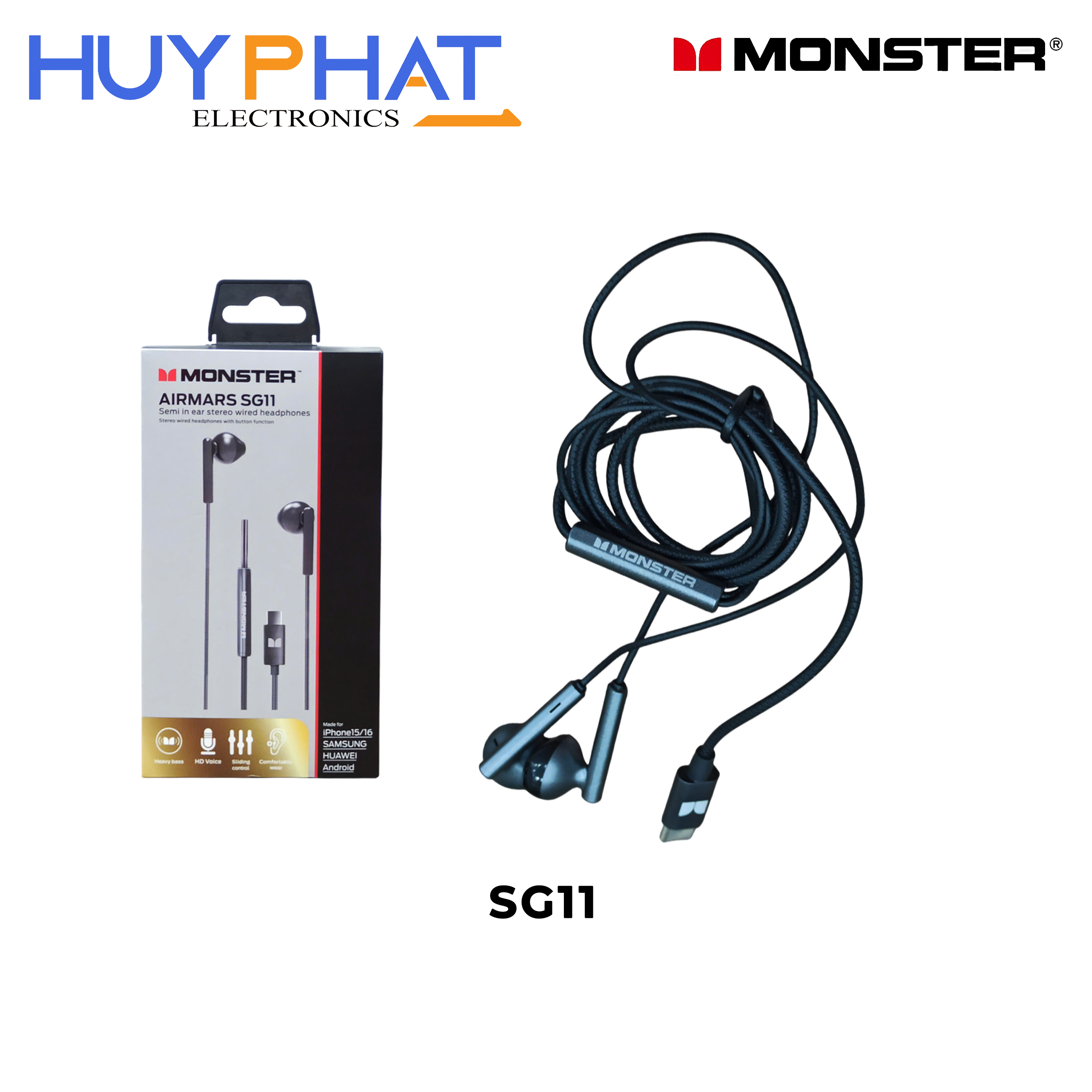 Tai nghe Type-C dài 1.2m màu đen MONSTER SG11