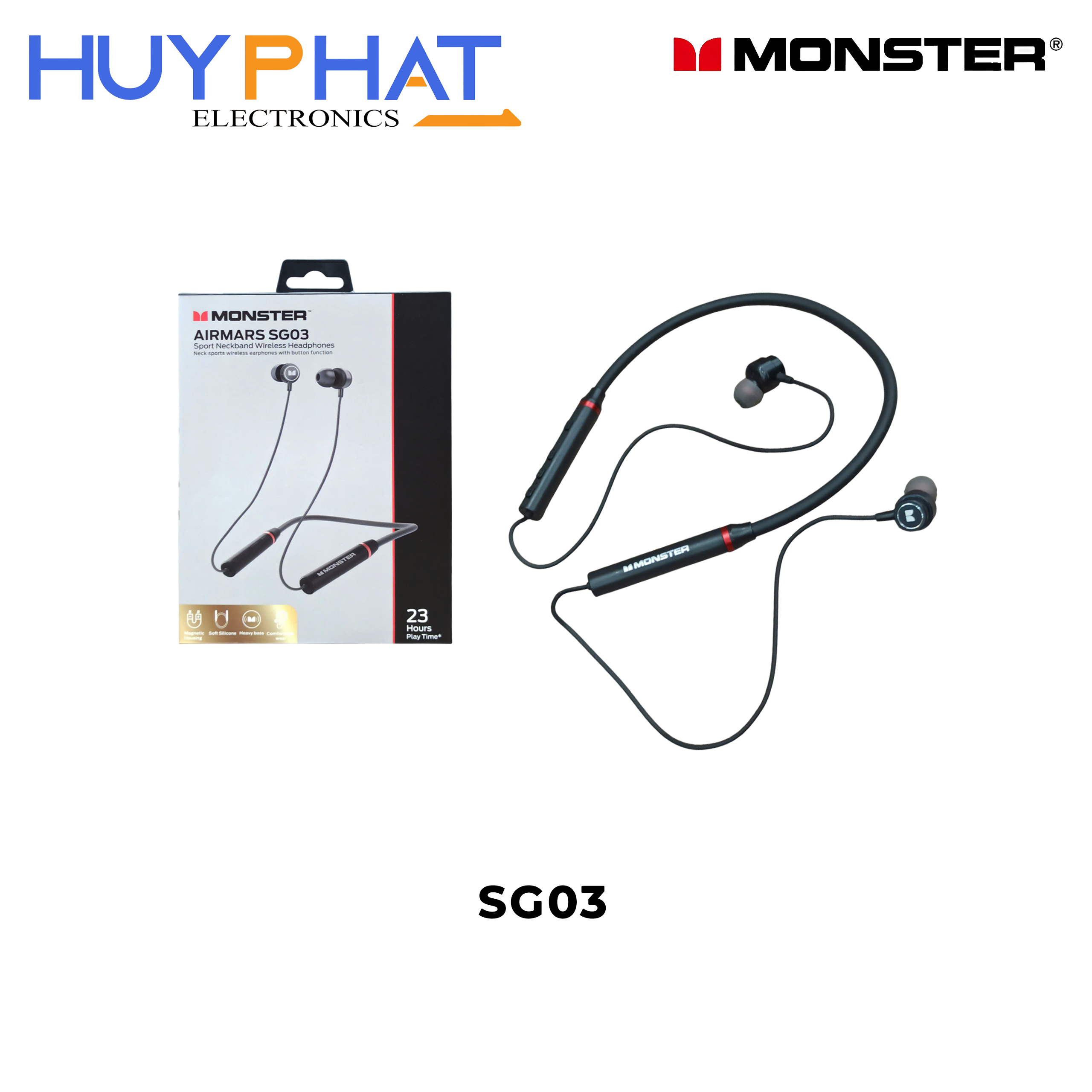 Tai nghe BT5.3 đeo cổ màu đen MONSTER SG03